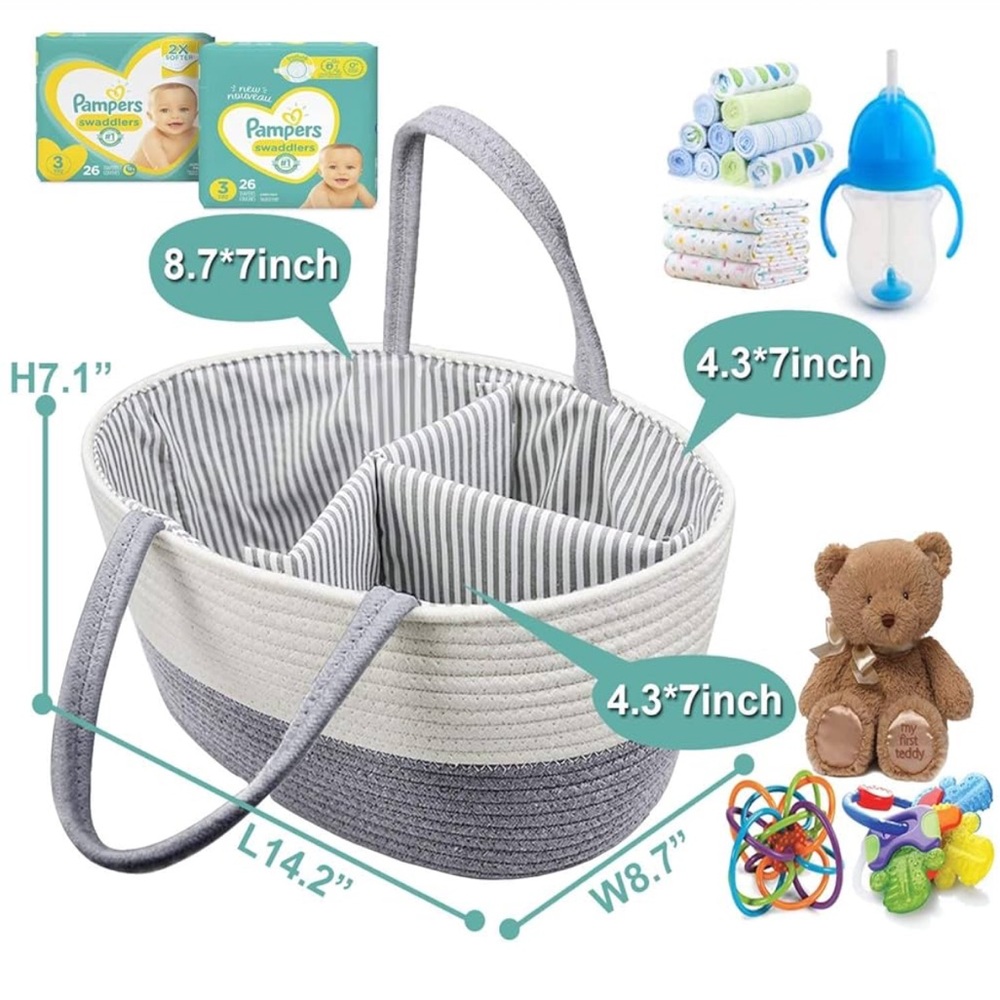 BodiCal Gray and White Woven Cotton Convertible Shower / Baby / Storage Basket - Picture 3 of 14